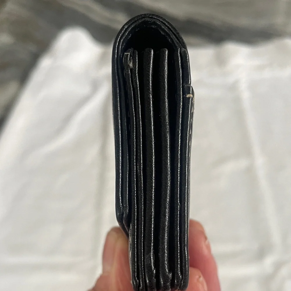 Coach Black Leather Trifold with Contrast Stitching